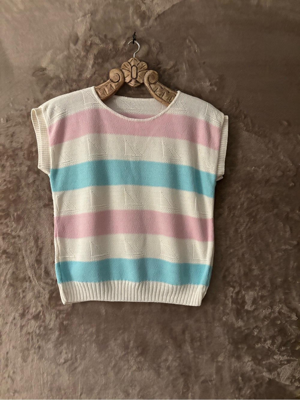 Women’s Pastel Striped Knit Top — Pink, Blue &  White Size M/L